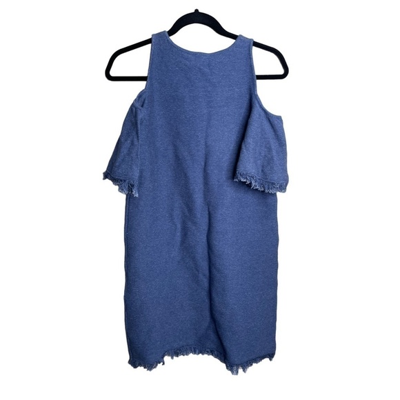 NWT Milly Neiman Marcus Denim-Knit Cold-Shoulder Fringe Dress - Size XS Petite - Picture 3 of 8